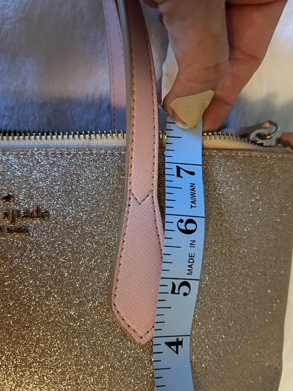 kate spade Glitter Tote in Metallic Rose with Pink Handles